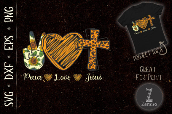 Peace Love Jesus Sunflower Cross Faith in Design